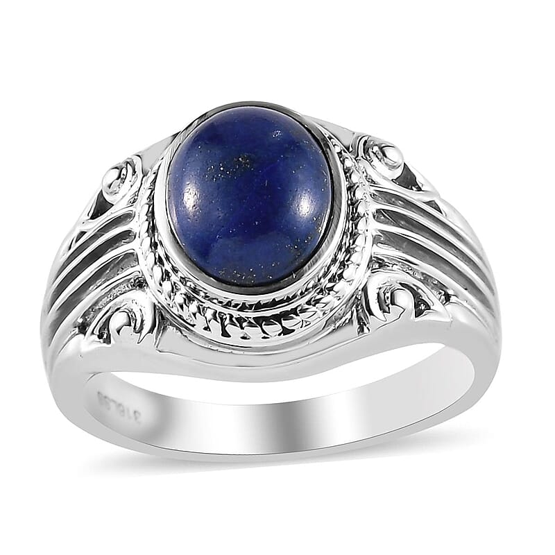 Lapis Lazuli Men's Ring in Stainless Steel (Size 10) 3.00 ctw