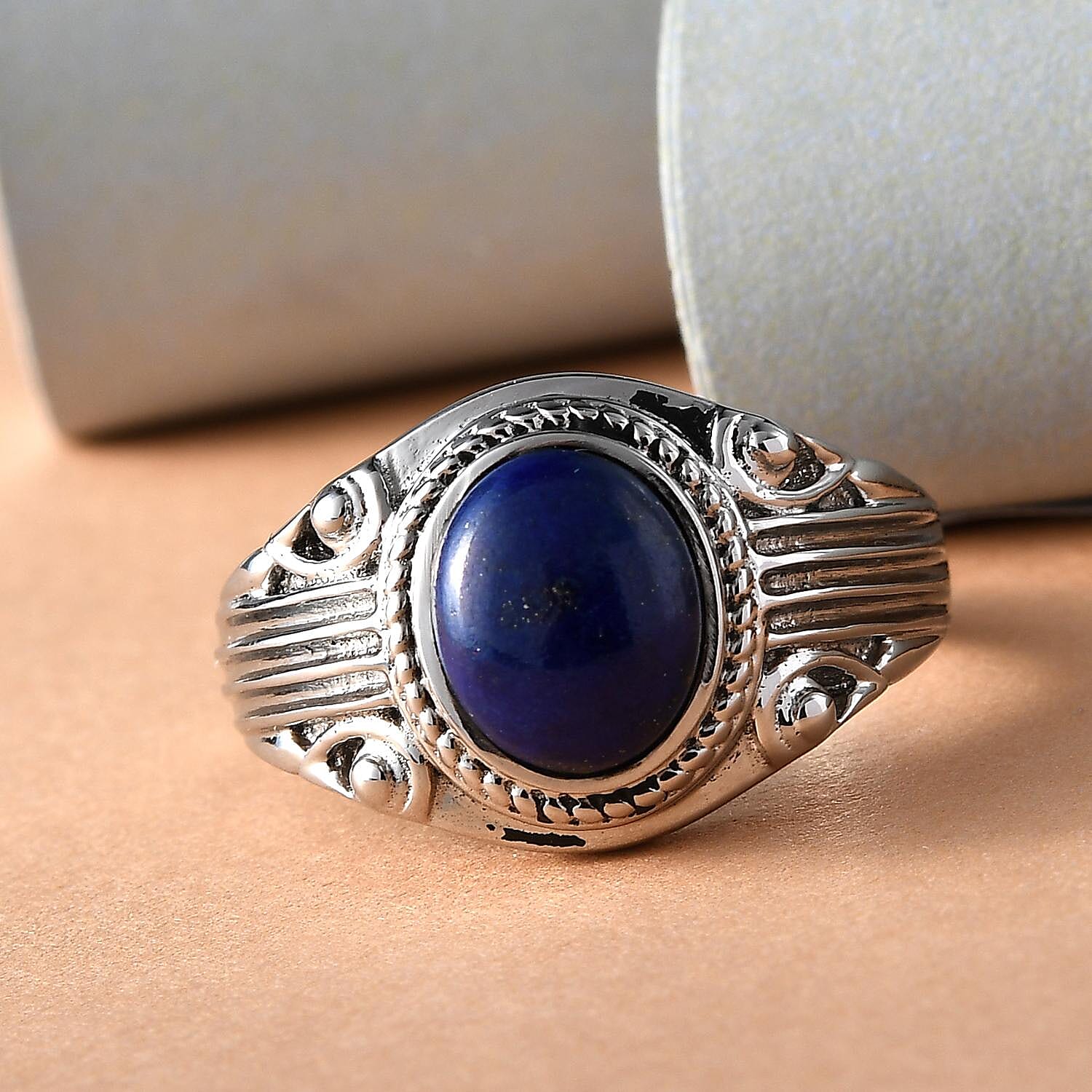 Lapis Lazuli Men's Ring in Stainless Steel (Size 10) 3.00 ctw