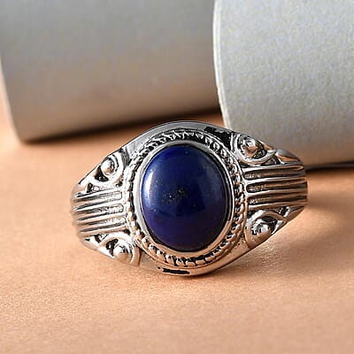 Lapis Lazuli Men's Ring in Stainless Steel (Size 10) 3.00 ctw