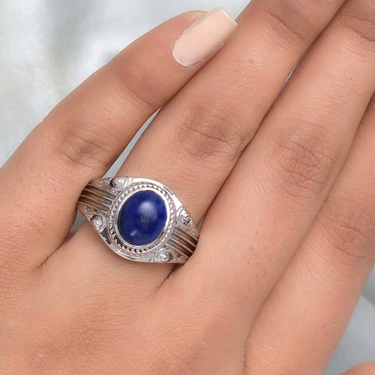 Lapis Lazuli Men's Ring in Stainless Steel 3.00 ctw image number 2