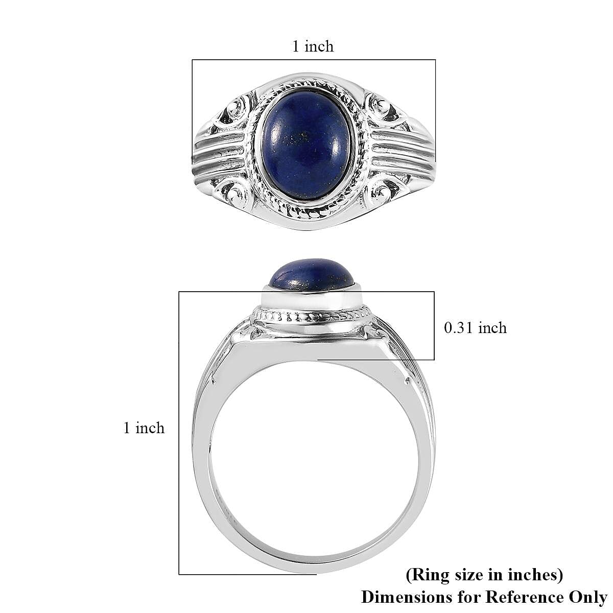 Lapis Lazuli Men's Ring in Stainless Steel (Size 10) 3.00 ctw