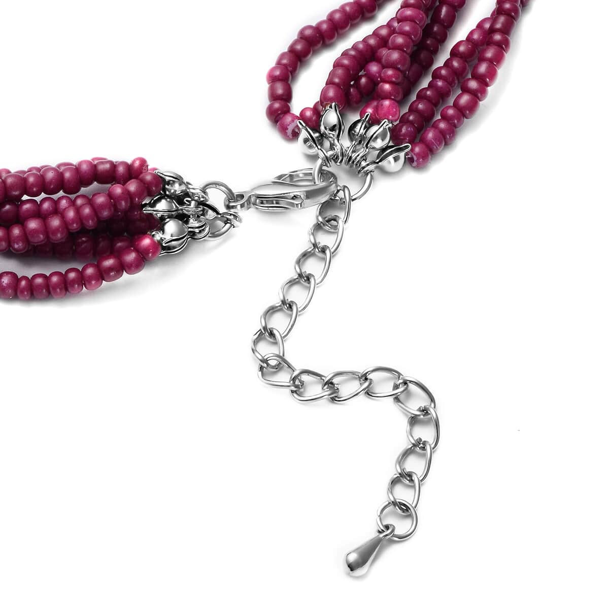 Mozambique Garnet and Simulated Red Pearl Twisted Multi Row Beaded Station Necklace 18-20 Inches in Silvertone 90.00 ctw image number 3