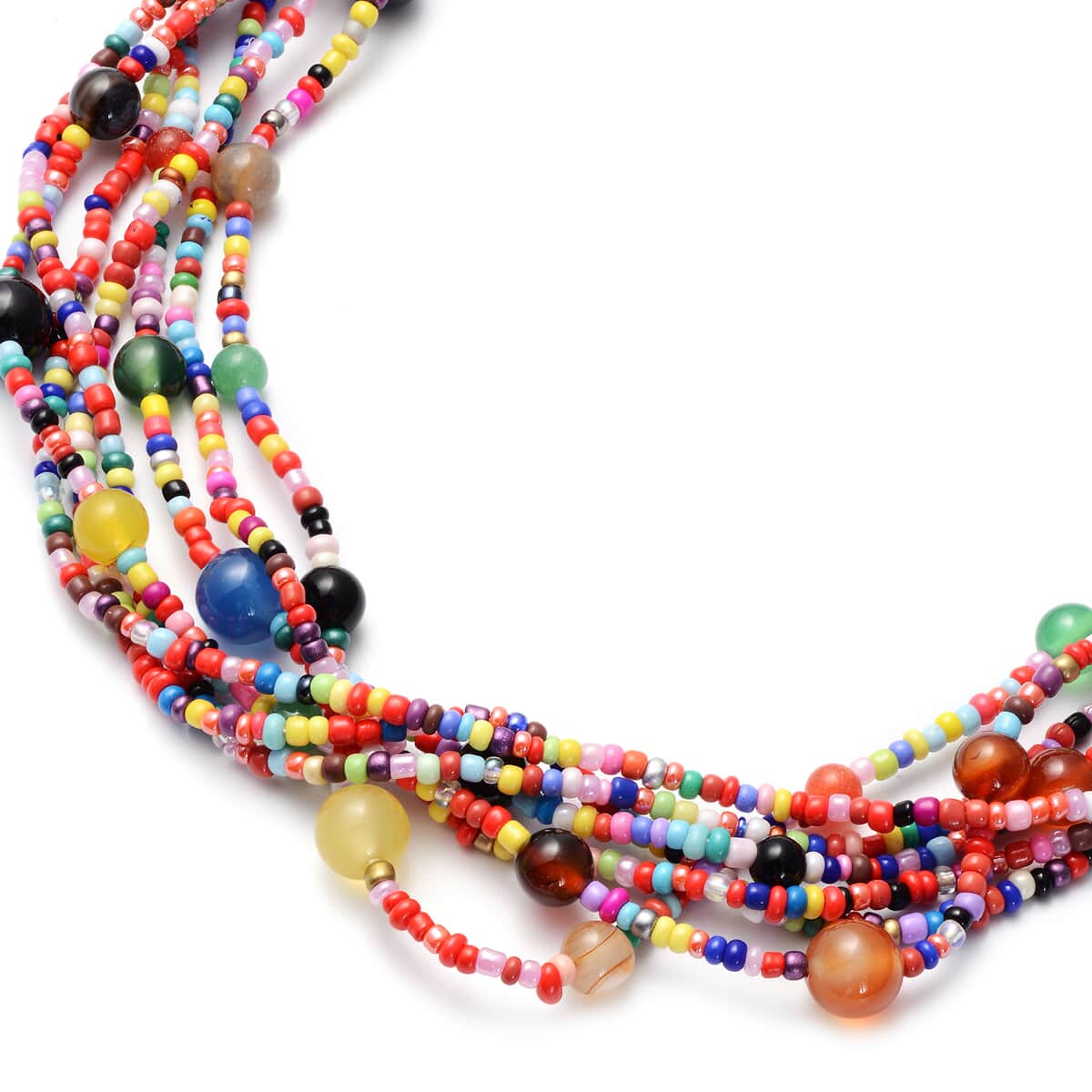 Multi Agate and Simulated Multi Color Pearl Twisted Multi Row Beaded Station Necklace 18-20 Inches in Silvertone 98.50 ctw image number 2