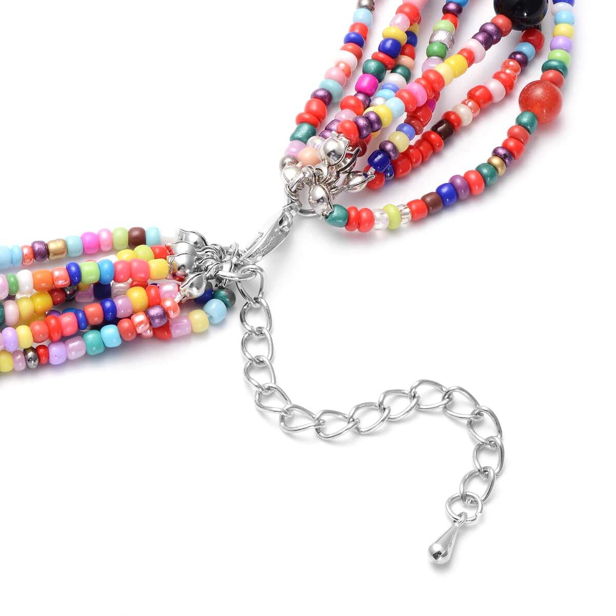 Multi Agate and Simulated Multi Color Pearl Twisted Multi Row Beaded Station Necklace 18-20 Inches in Silvertone 98.50 ctw image number 3