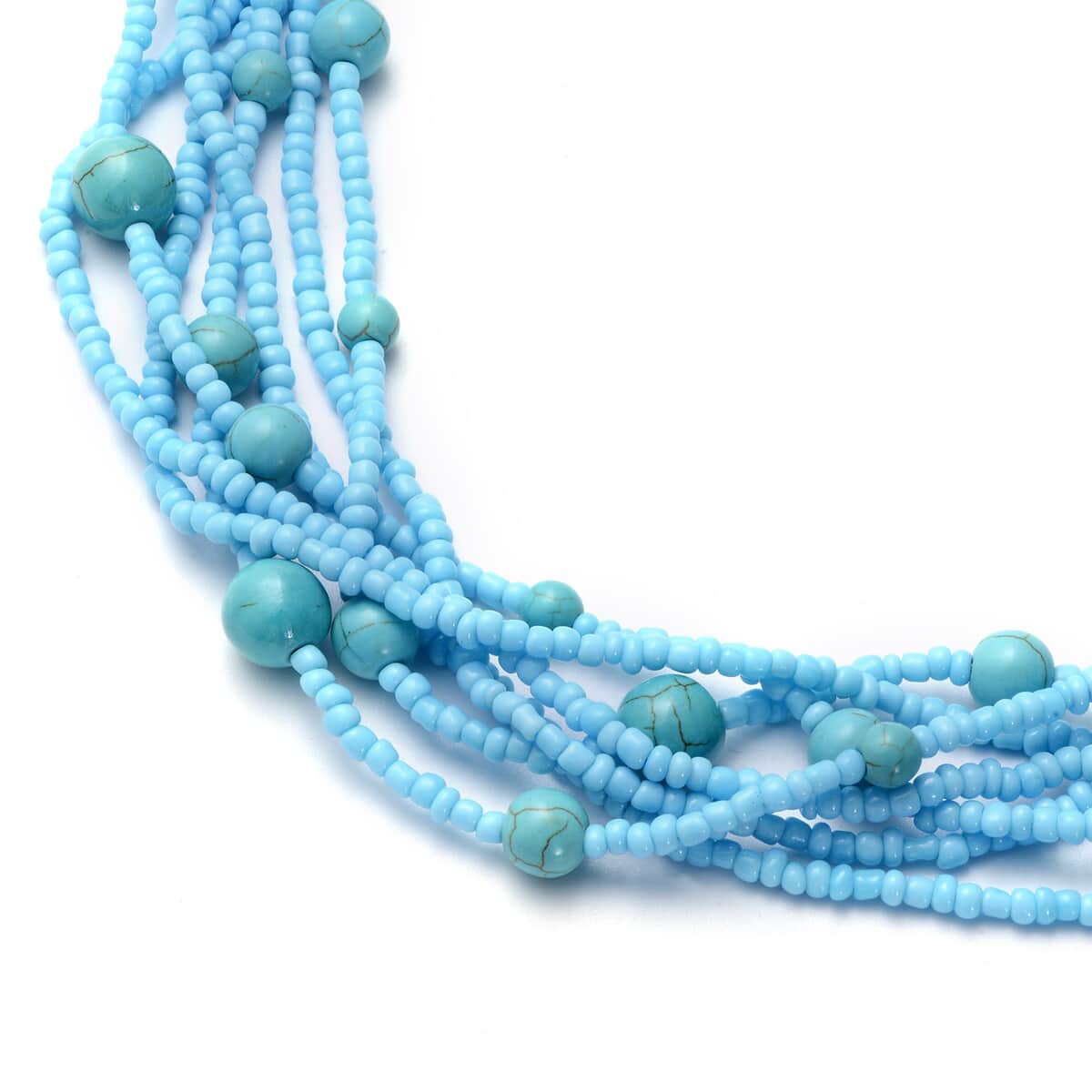 Blue Howlite 80.50 ctw and Simulated Blue Pearl Twisted Multi Row Beaded Station Necklace 18-20 Inches in Silvertone image number 2