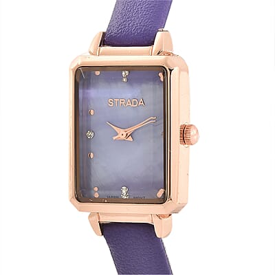 Strada Austrian Crystal Japanese Movement Watch with Purple Faux Leather Strap