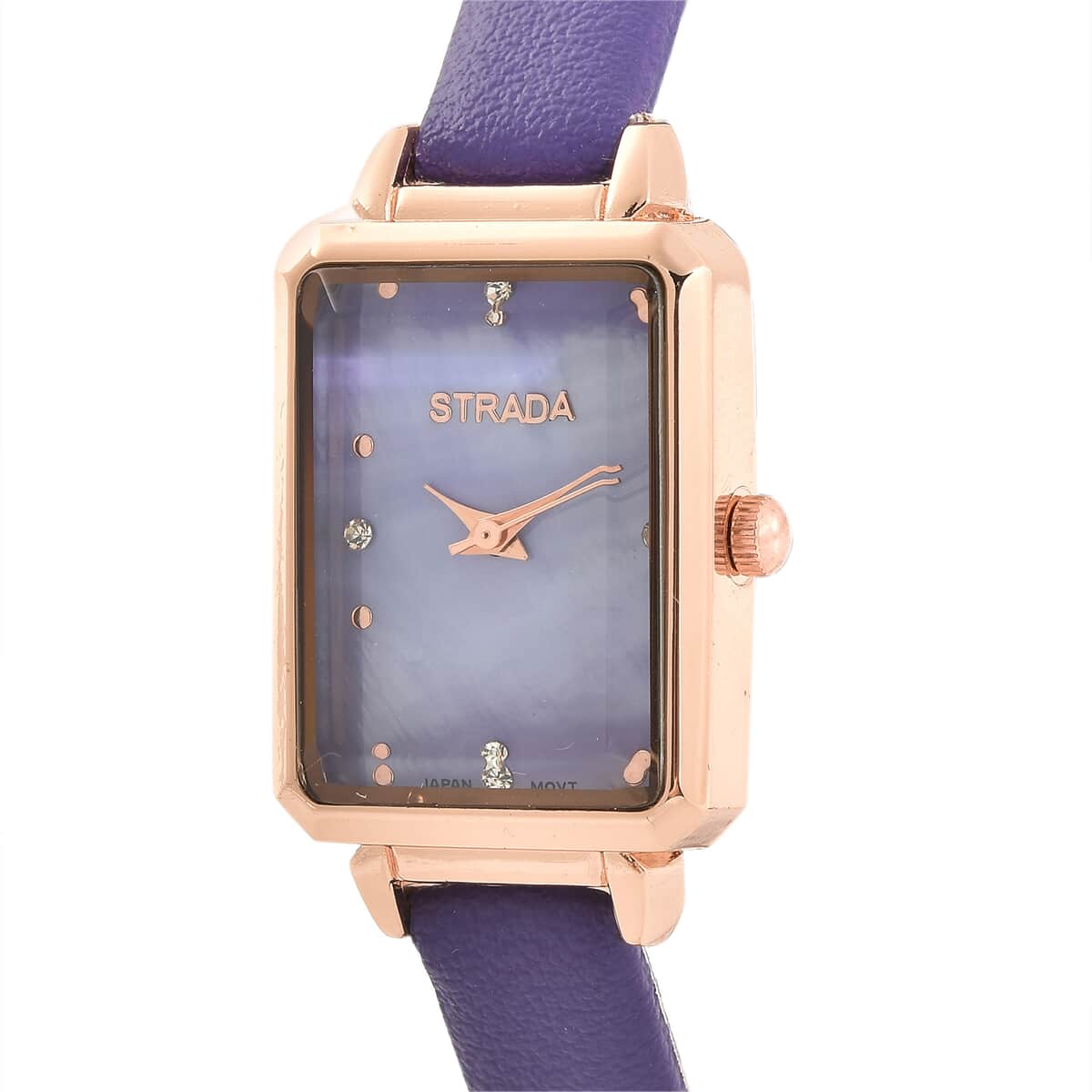 STRADA Austrian Crystal Japanese Movement Watch with Pink Faux Leather Strap image number 2
