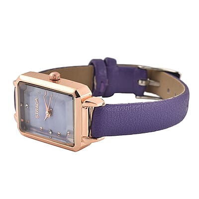 Strada Austrian Crystal Japanese Movement Watch with Purple Faux Leather Strap