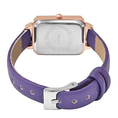 Strada Austrian Crystal Japanese Movement Watch with Purple Faux Leather Strap