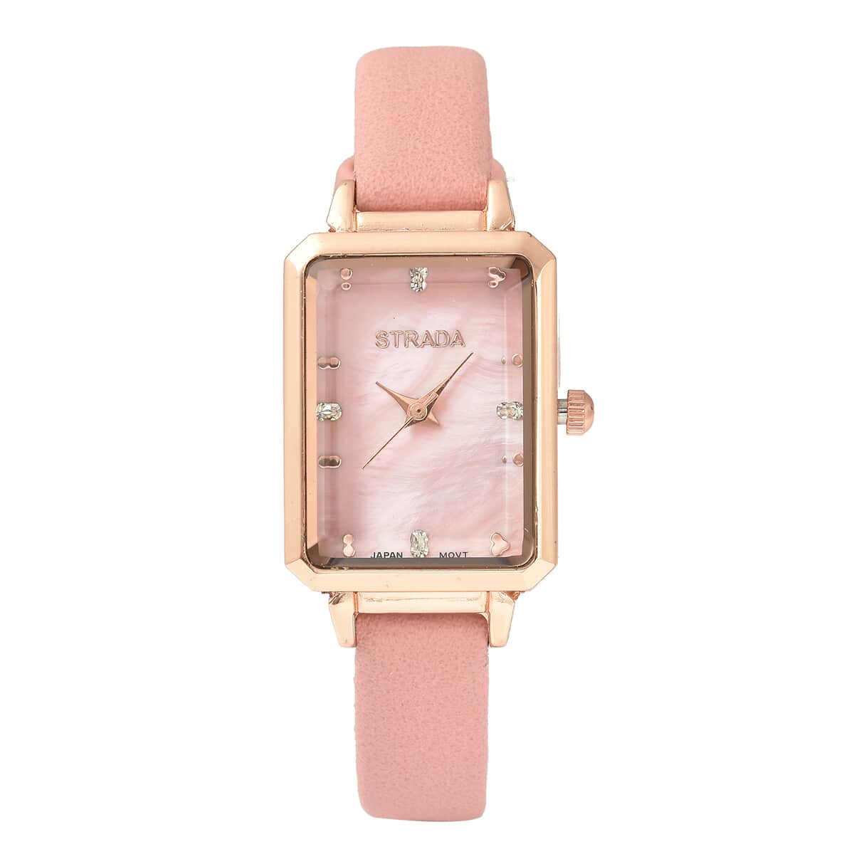 Strada Austrian Crystal Japanese Movement Watch with Pink Faux Leather Strap image number 0