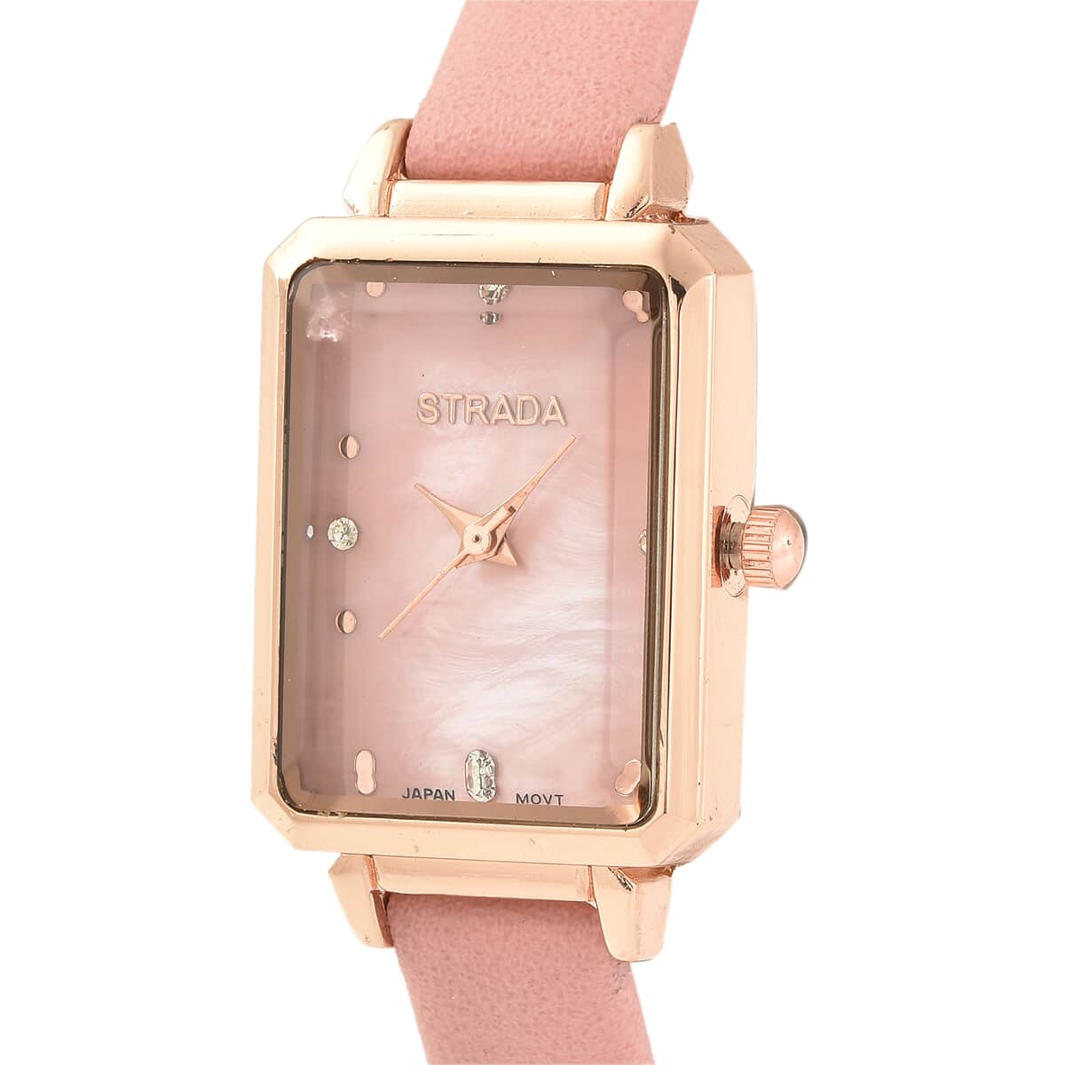 Strada Austrian Crystal Japanese Movement Watch with Pink Faux Leather Strap image number 2