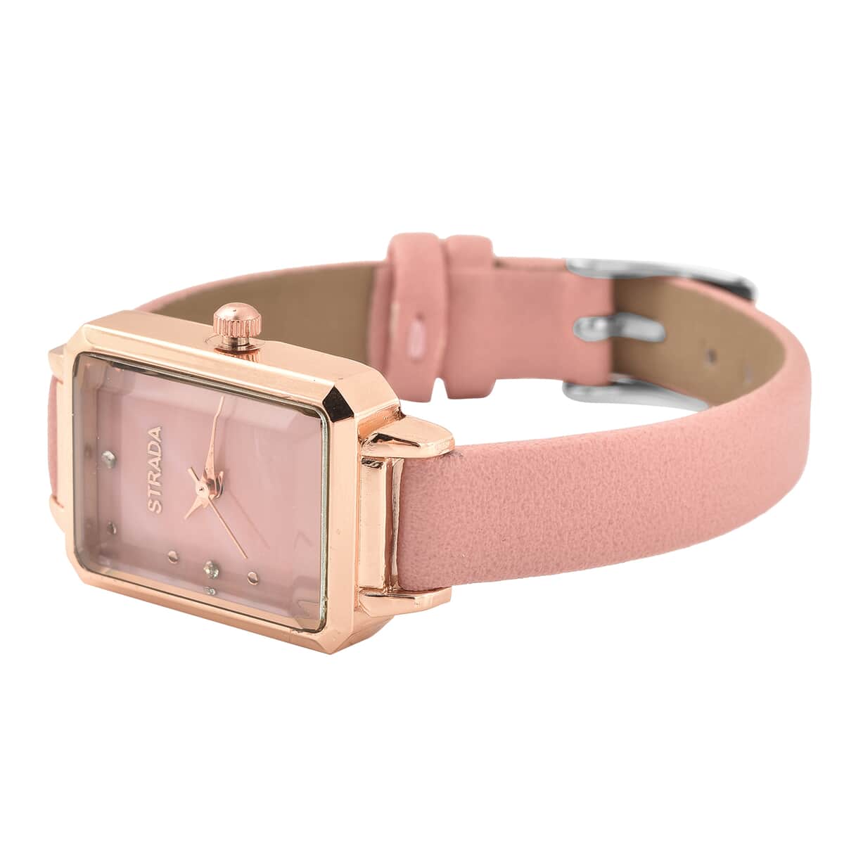 Strada Austrian Crystal Japanese Movement Watch with Pink Faux Leather Strap image number 3