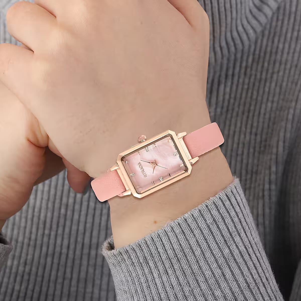 Strada Austrian Crystal Japanese Movement Watch with Pink Faux Leather Strap image number 7