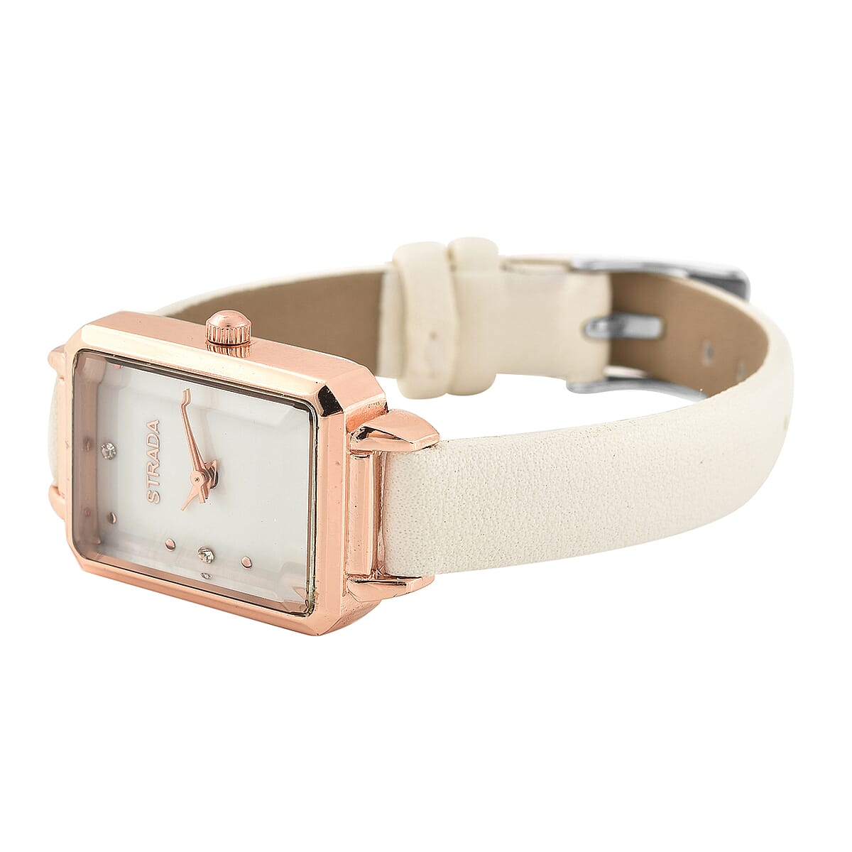 Strada Austrian Crystal Japanese Movement Watch with White Faux Leather Strap image number 4