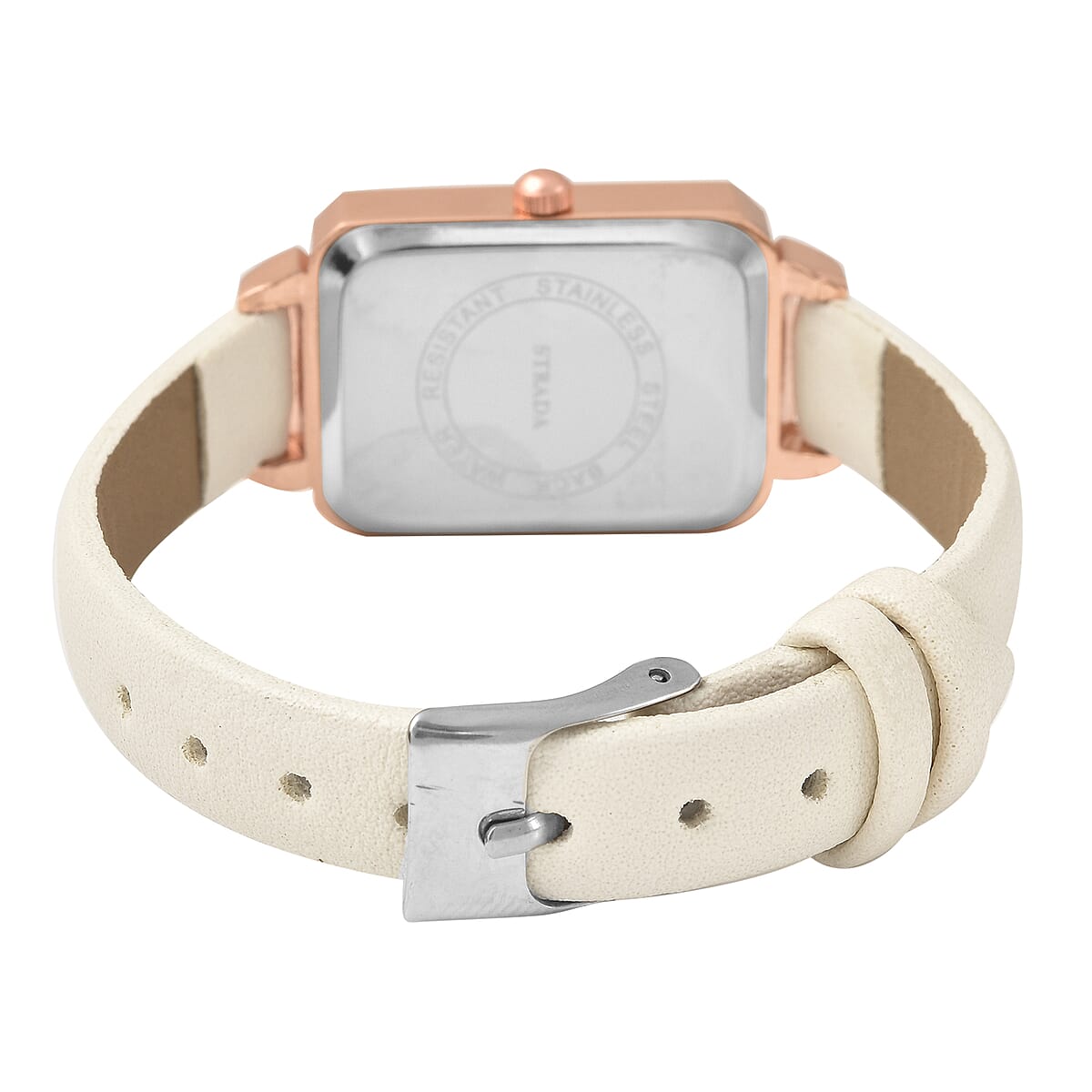 Strada Austrian Crystal Japanese Movement Watch with White Faux Leather Strap image number 5