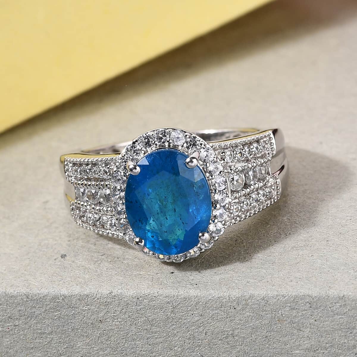 DOORBUSTER Malgache Neon Apatite and Natural White Zircon Ring in Sterling Silver (Size 10.0) 3.50 ctw image number 1