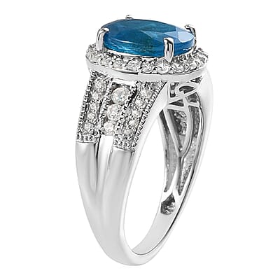 Malgache Neon Apatite and Natural White Zircon Cocktail Ring in Sterling Silver (Size 10.0) 3.50 ctw