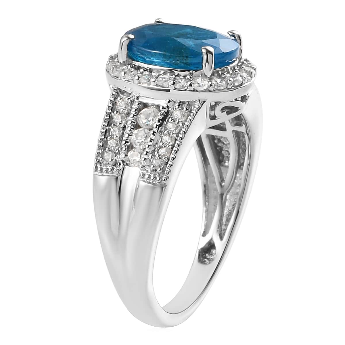 DOORBUSTER Malgache Neon Apatite and Natural White Zircon Ring in Sterling Silver (Size 10.0) 3.50 ctw image number 3