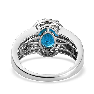 Malgache Neon Apatite and Natural White Zircon Cocktail Ring in Sterling Silver (Size 10.0) 3.50 ctw