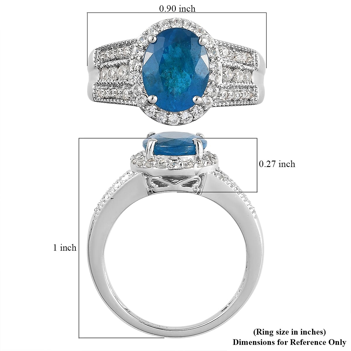 Malgache Neon Apatite and Natural White Zircon Cocktail Ring in Sterling Silver (Size 10.0) 3.50 ctw