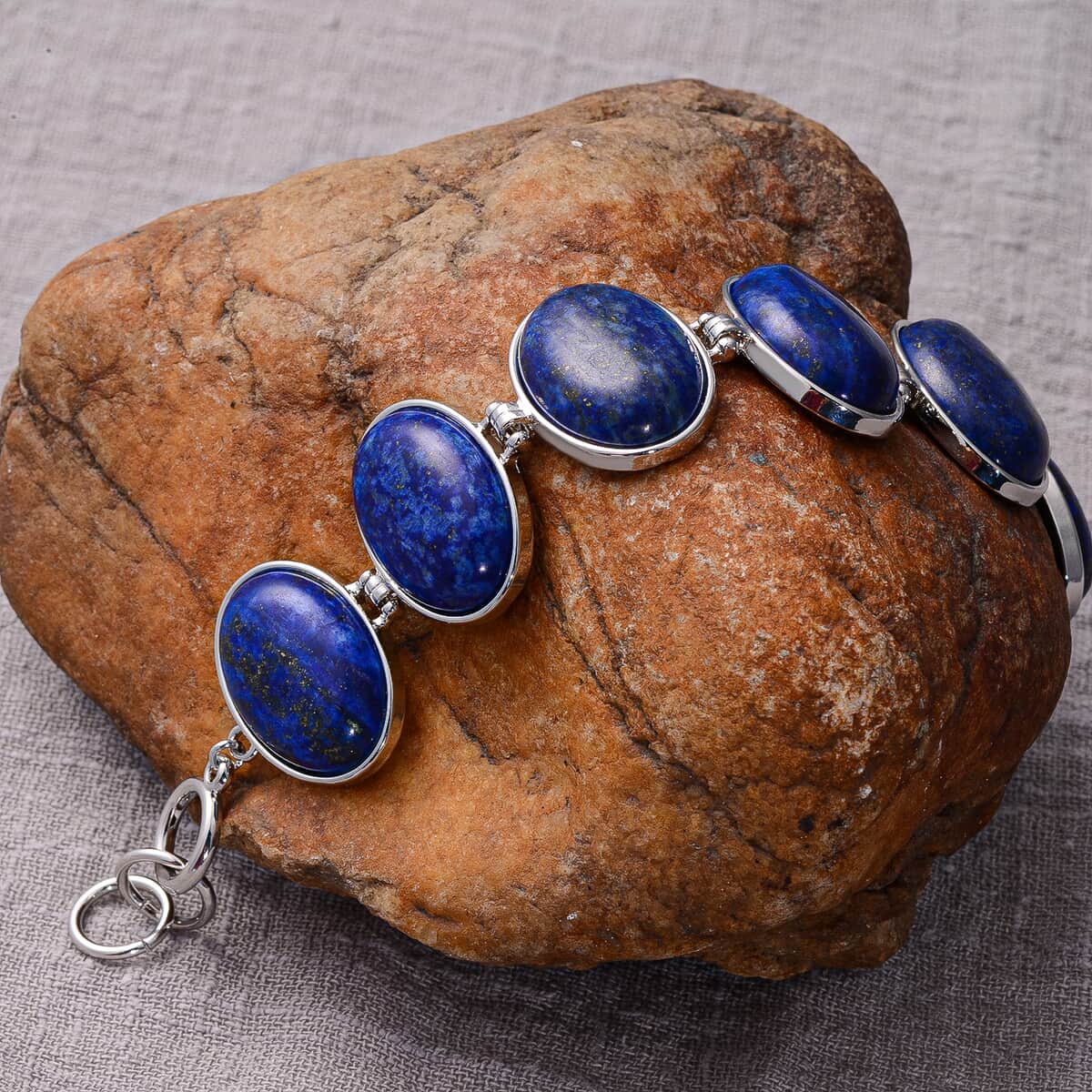 DOORBUSTER Lapis Lazuli Station Bracelet in Silvertone (7.50 In) 150.00 ctw image number 1