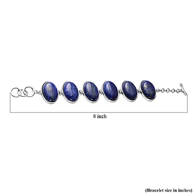 Lapis Lazuli Station Bracelet in Silvertone (7.50-8.50In) 150.00 ctw