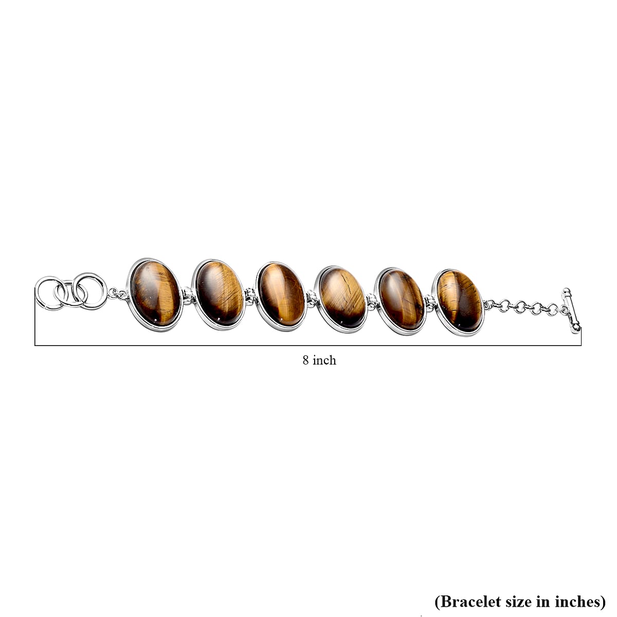 Yellow Tiger's Eye Station Bracelet in Silvertone (7.50-8.50In) 136.50 ctw image number 3