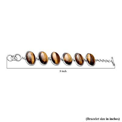 Yellow Tiger's Eye Station Bracelet in Silvertone (7.50-8.50In) 136.50 ctw