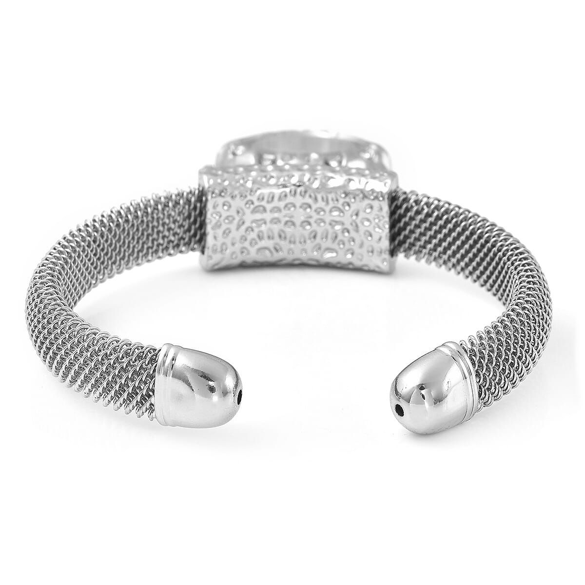 STRADA 10th ANNIVERSARY SPECIAL White Austrian Crystal Japanese Movement Dangling Dial Cuff Bangle Watch in Silvertone (6.50 In) image number 4