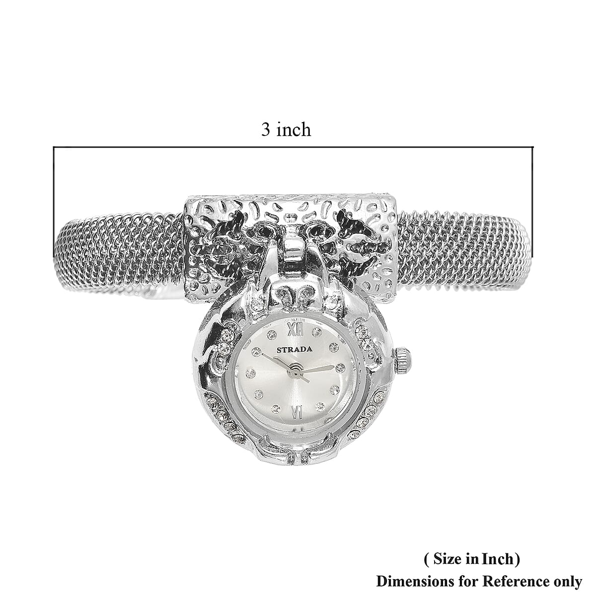 STRADA 10th ANNIVERSARY SPECIAL White Austrian Crystal Japanese Movement Dangling Dial Cuff Bangle Watch in Silvertone (6.50 In) image number 6
