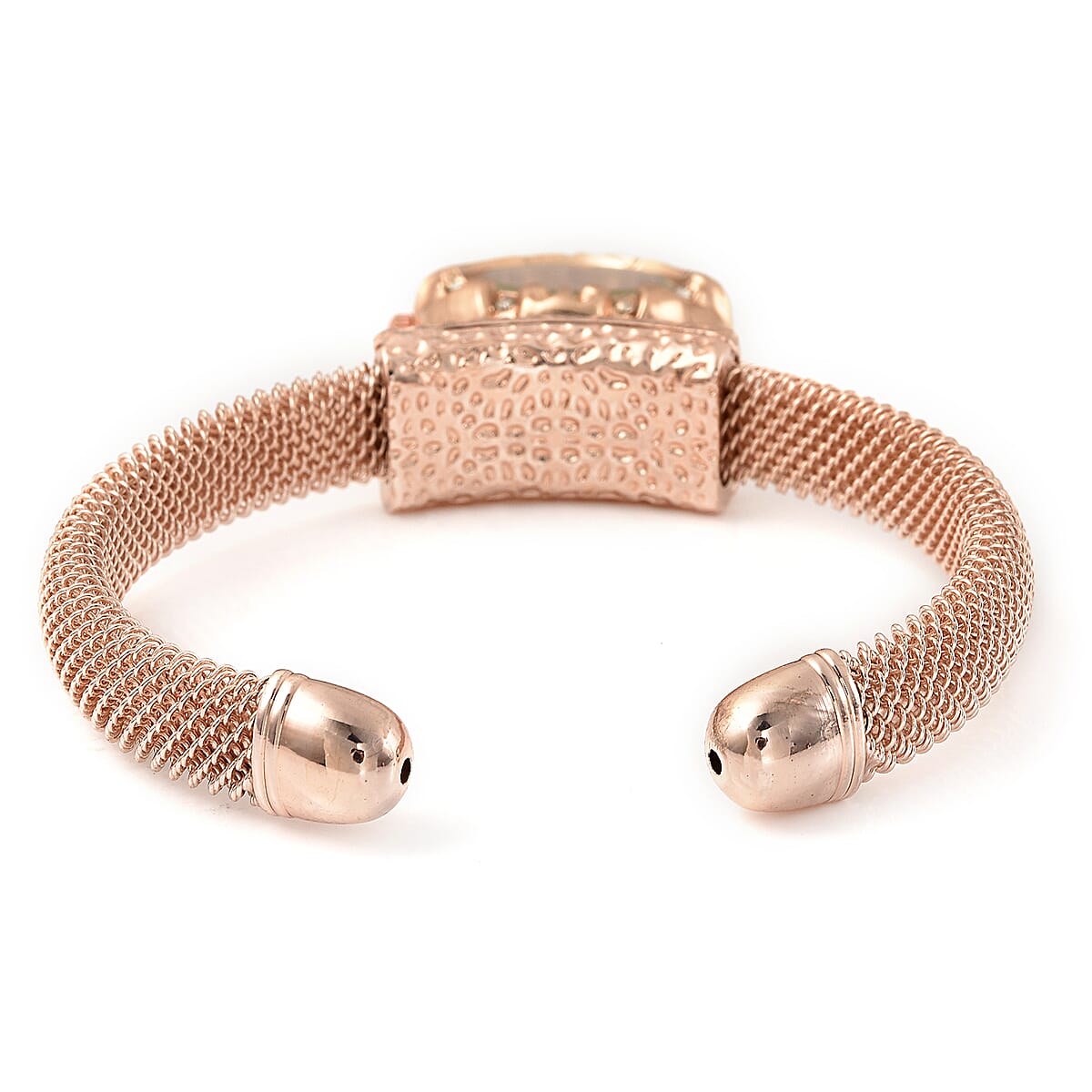 Strada White Austrian Crystal Japanese Movement Dangling Dial Cuff Bangle Watch in Rosetone (6.50 In) image number 4