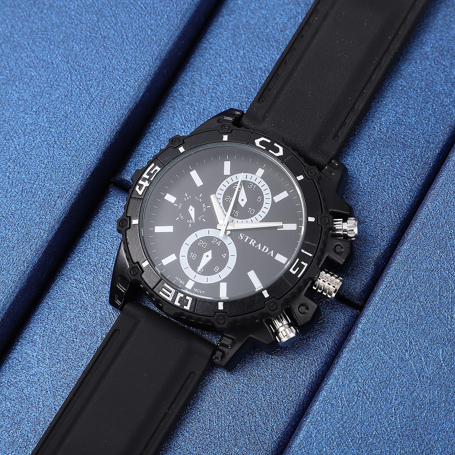 Strada Japanese Movement Sport Watch with Black Silicone Strap