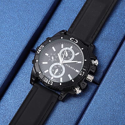 Strada Japanese Movement Sport Watch with Black Silicone Strap
