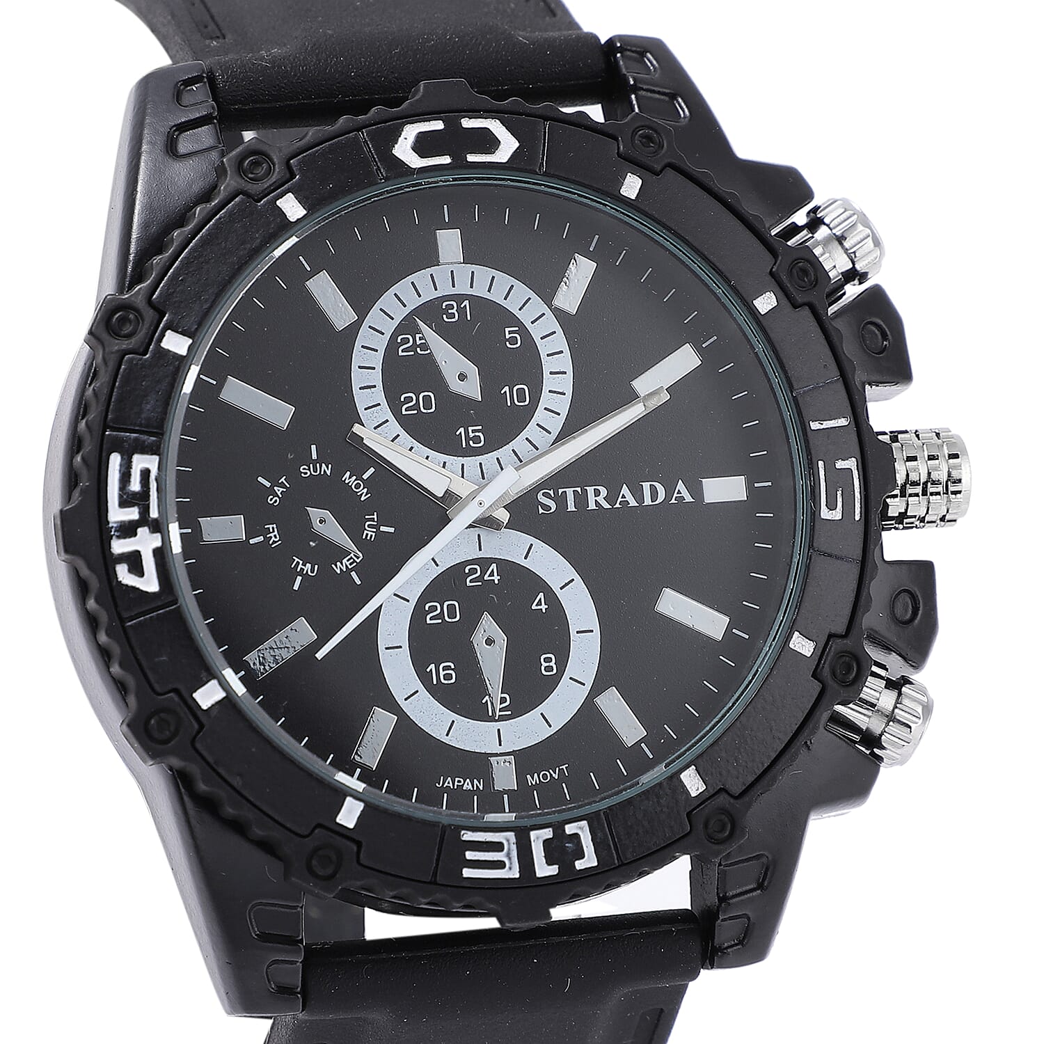 Strada Japanese Movement Sport Watch with Black Silicone Strap