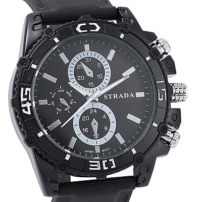Strada Japanese Movement Sport Watch with Black Silicone Strap