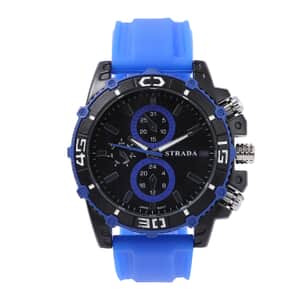 STRADA Japanese Movement Sporty Look Watch with Black Silicone Strap