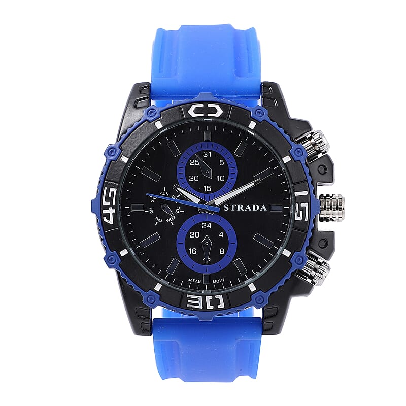 Strada Japanese Movement Sport Watch with Blue Silicone Strap