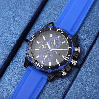 Strada Japanese Movement Sport Watch with Blue Silicone Strap
