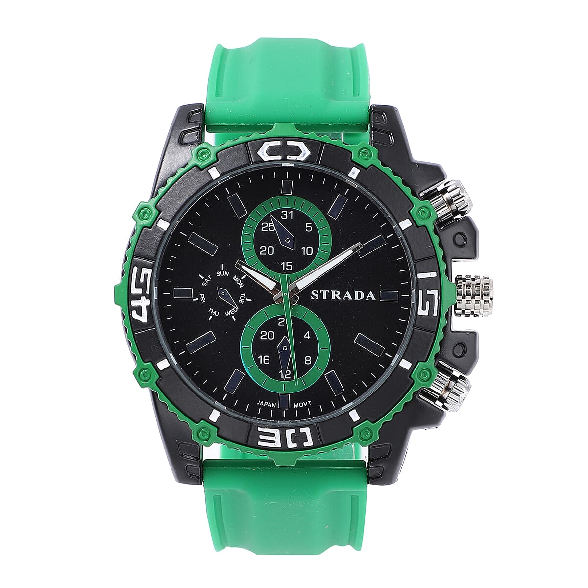 Strada Japanese Movement Sport Watch with Green Silicone Strap image number 0