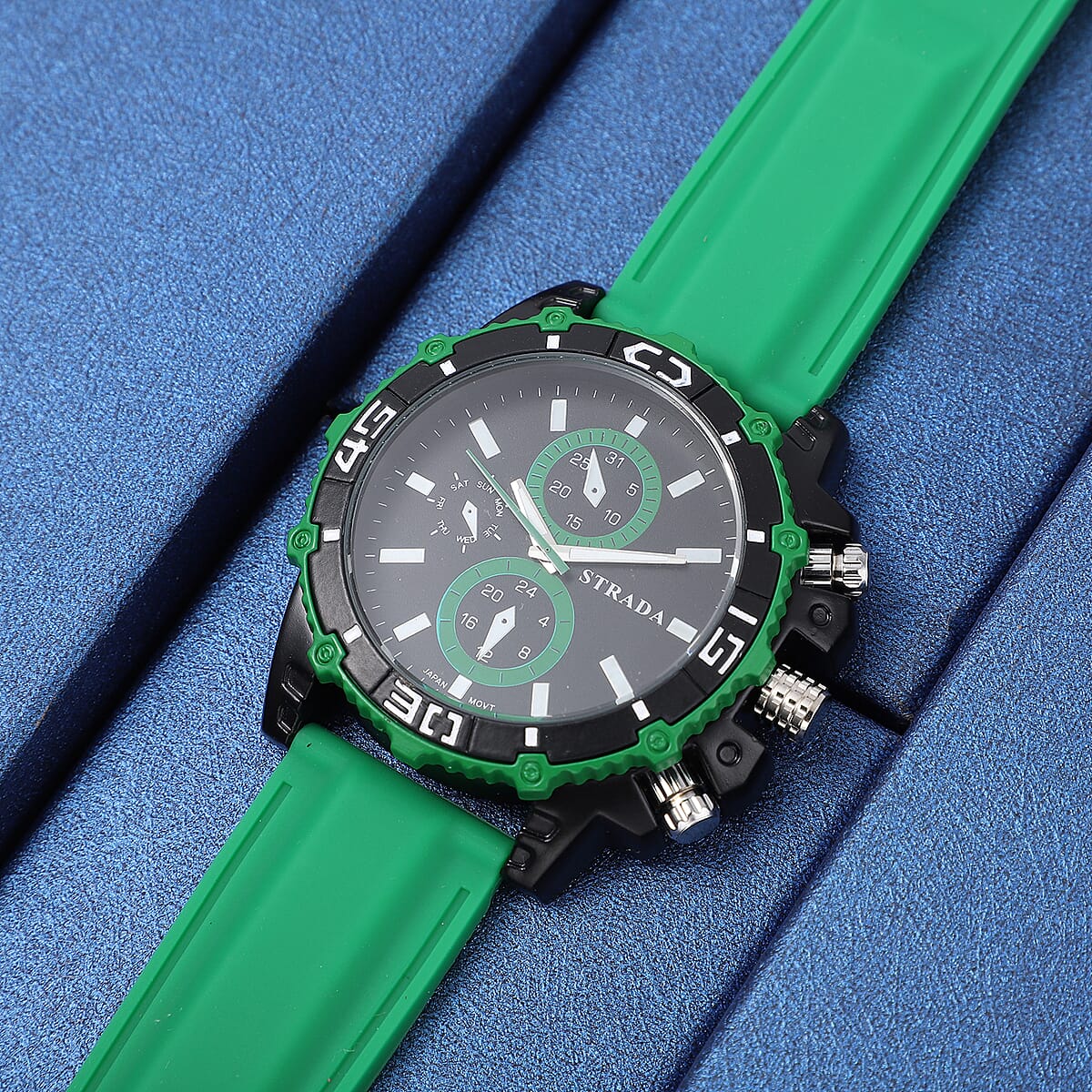 Strada Japanese Movement Sport Watch with Green Silicone Strap image number 1