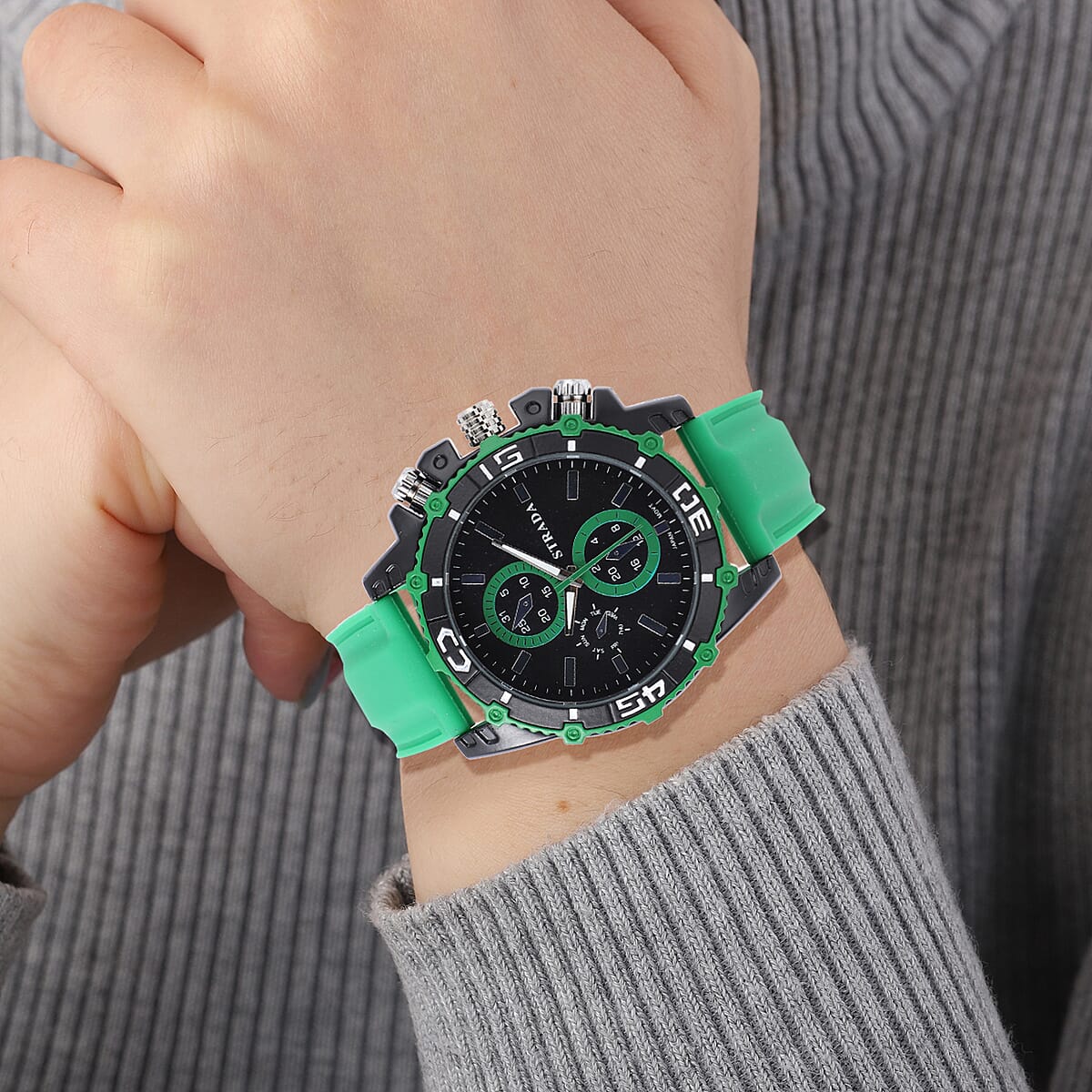 Strada Japanese Movement Sport Watch with Green Silicone Strap image number 2