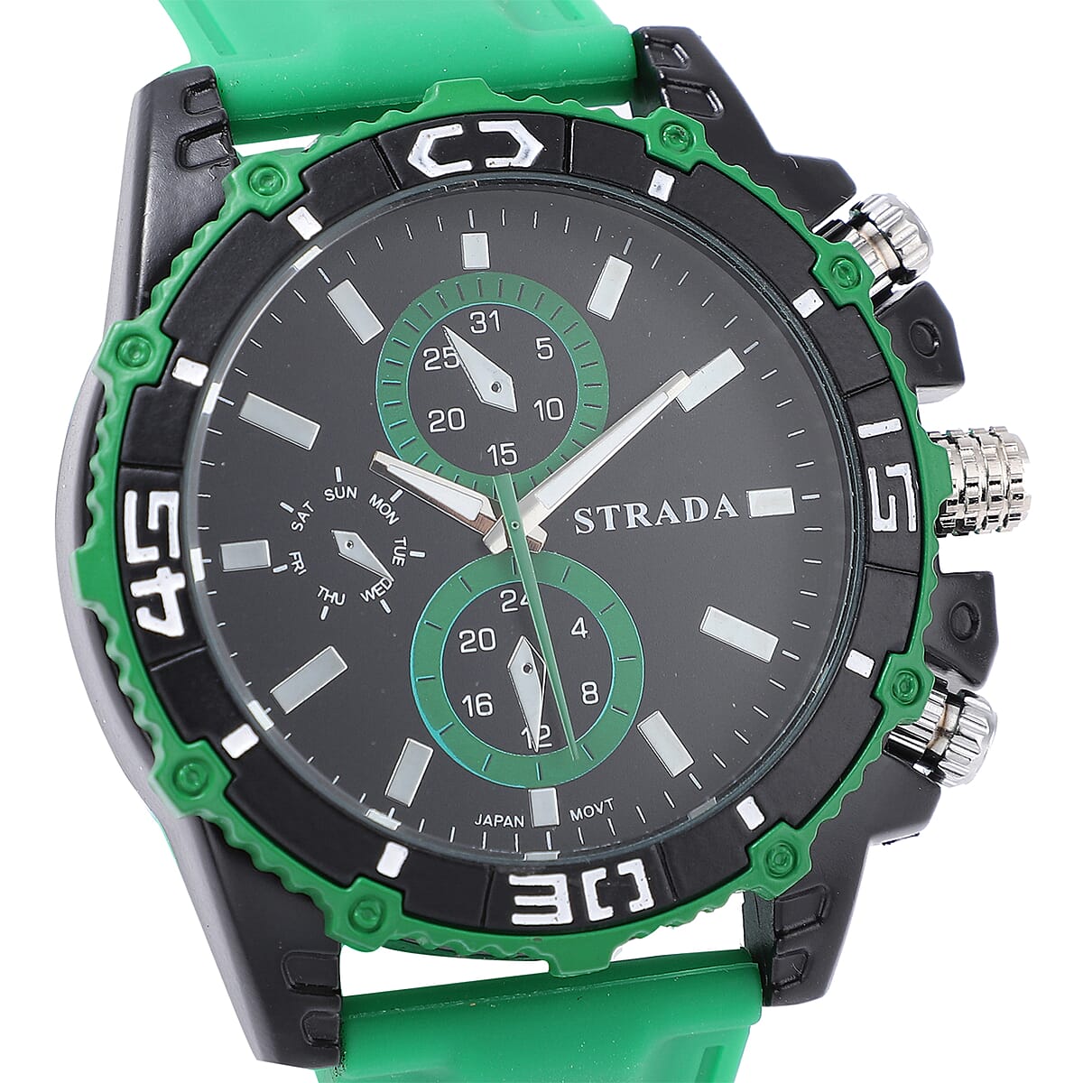 Strada Japanese Movement Sport Watch with Green Silicone Strap image number 3