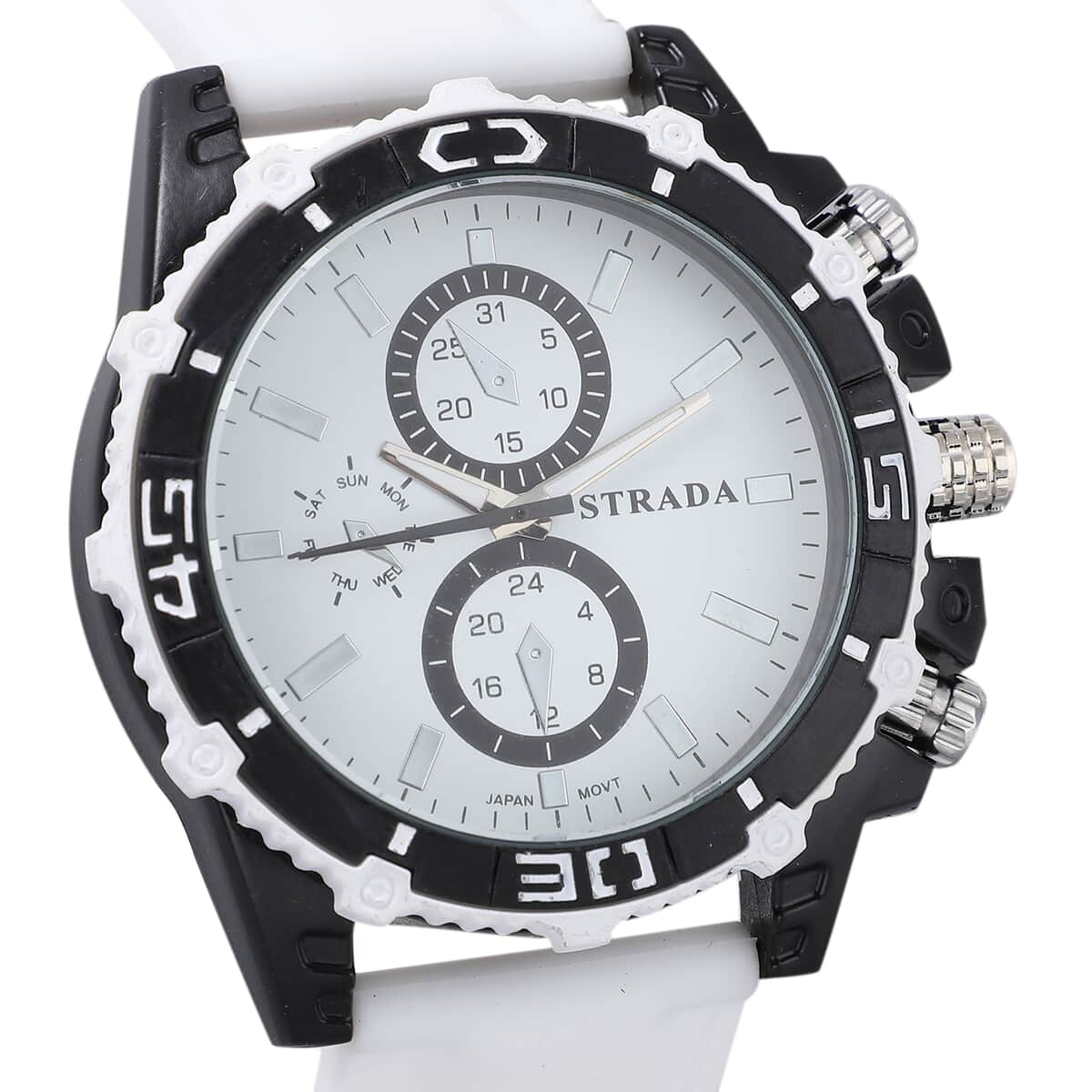 STRADA Japanese Movement Sport Watch with White Silicone Strap image number 3