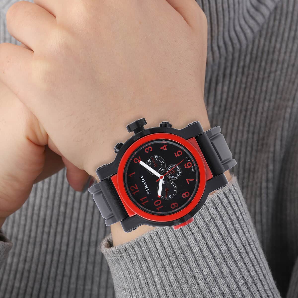 Strada Japanese Movement Sporty Look Watch with Black Silicone Strap image number 2