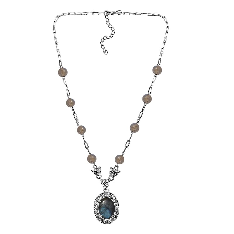EverTrue Karis Malagasy Labradorite 32.75 ctw Necklace 18 Inches in Platinum Bond