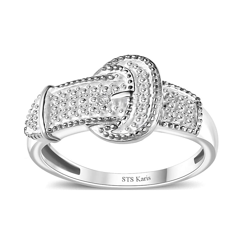 Karis White Diamond Accent Buckle Ring in Platinum Bond (Size 10.0)