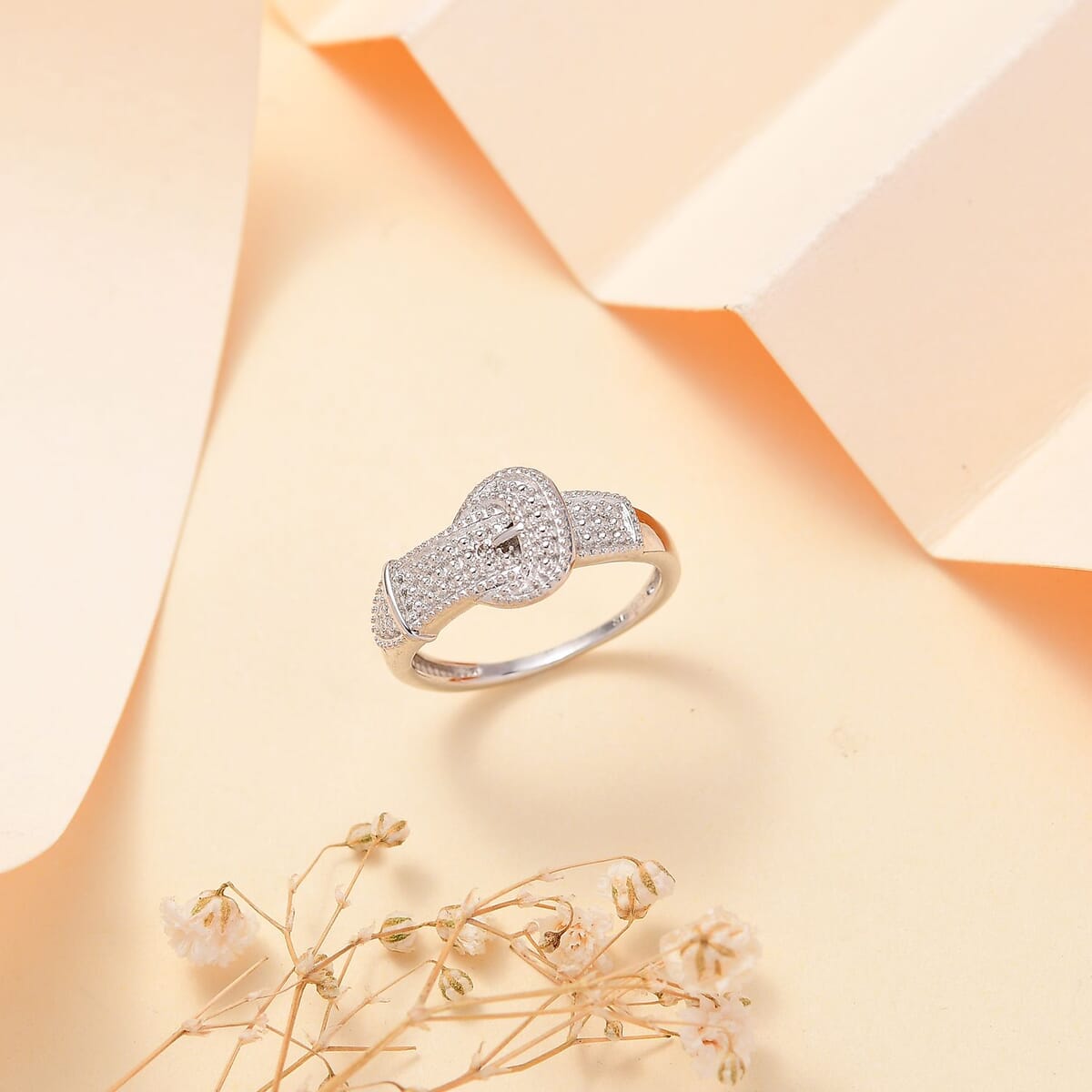 Karis White Diamond Accent Buckle Ring in Platinum Bond (Size 5.0) image number 1