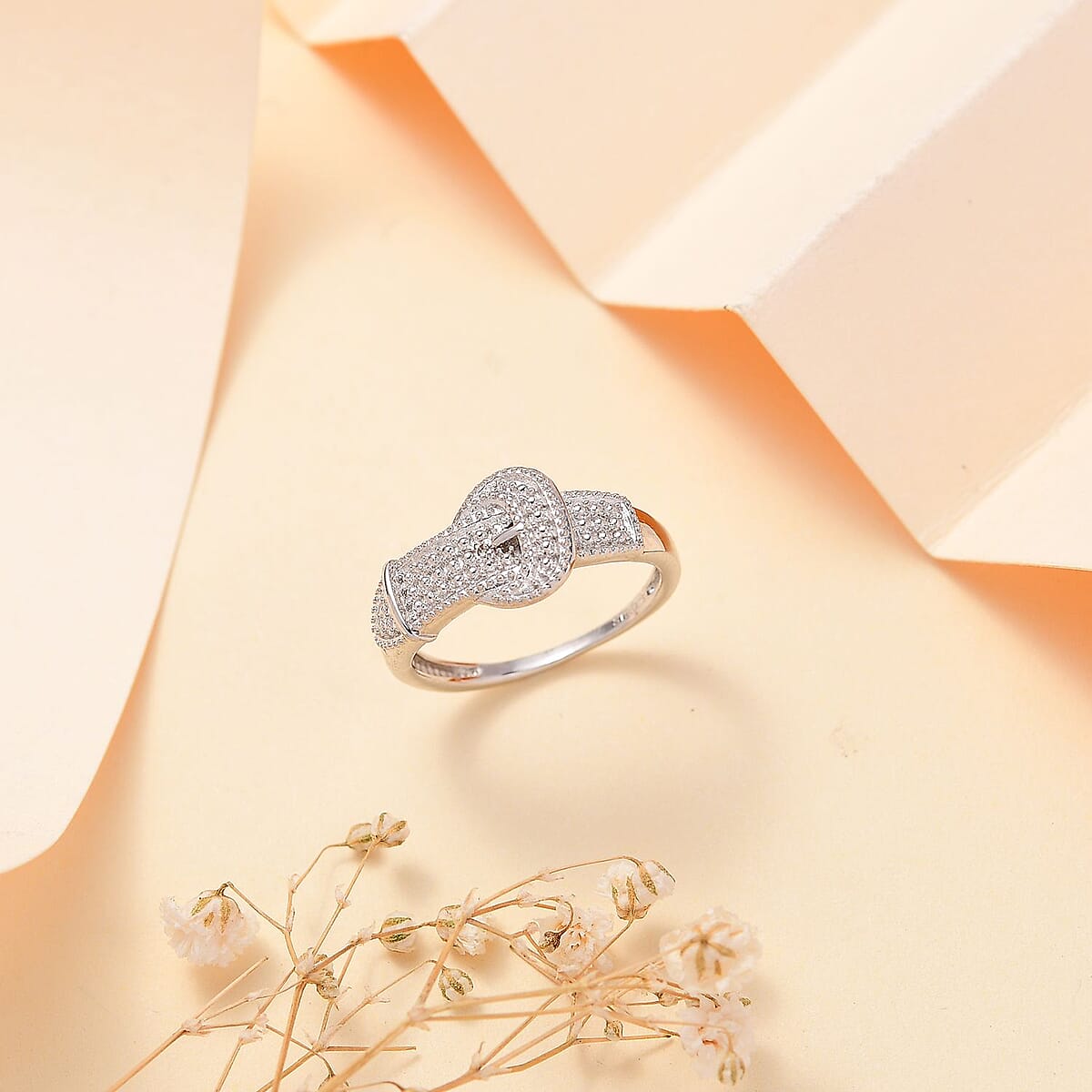 Karis White Diamond Accent Buckle Ring in Platinum Bond (Size 10.0) image number 1