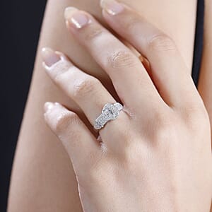 Karis White Diamond Accent Buckle Ring in Platinum Bond (Size 10.0)