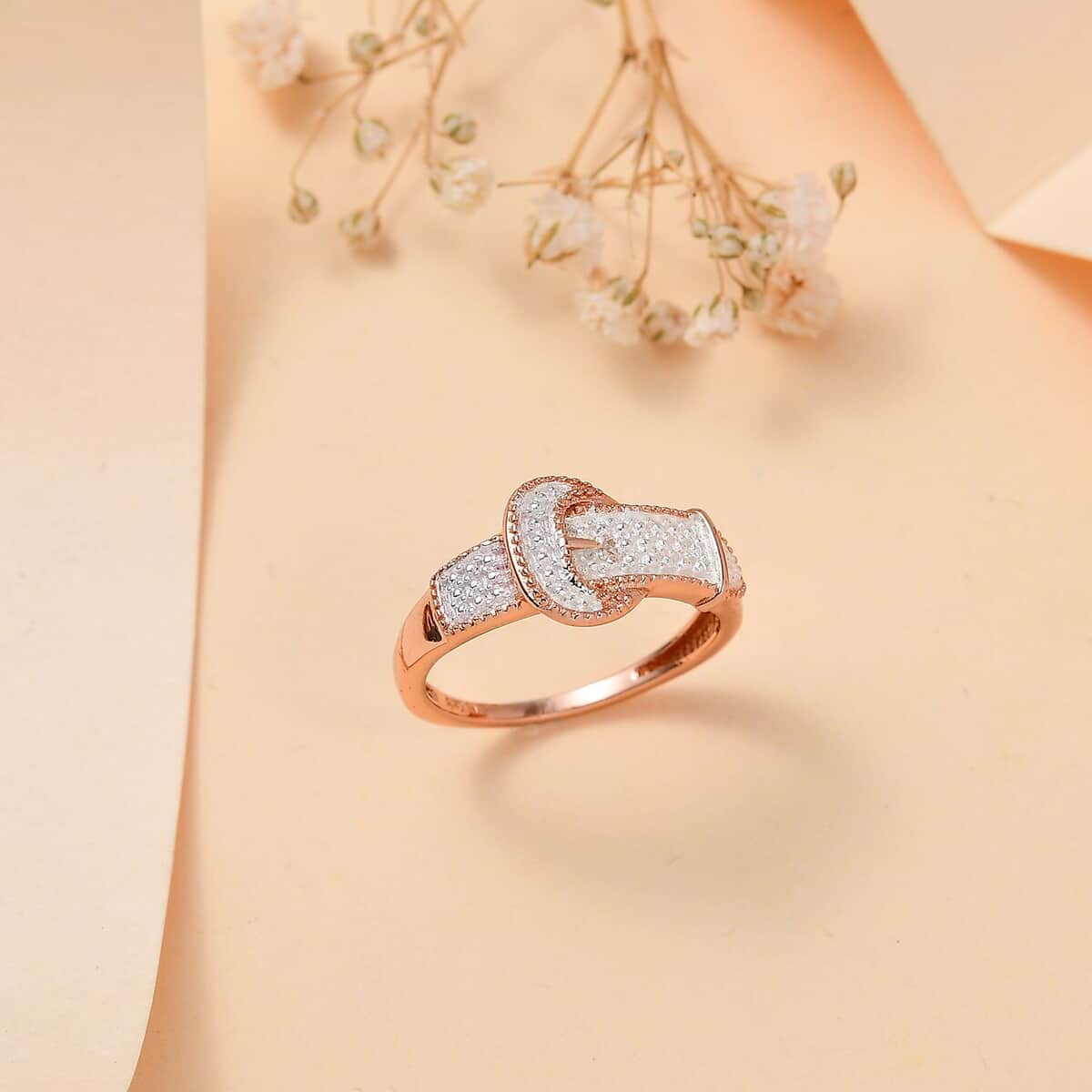 Karis White Diamond Accent Buckle Ring in 18K Rose Gold Plated (Size 10.0) image number 1